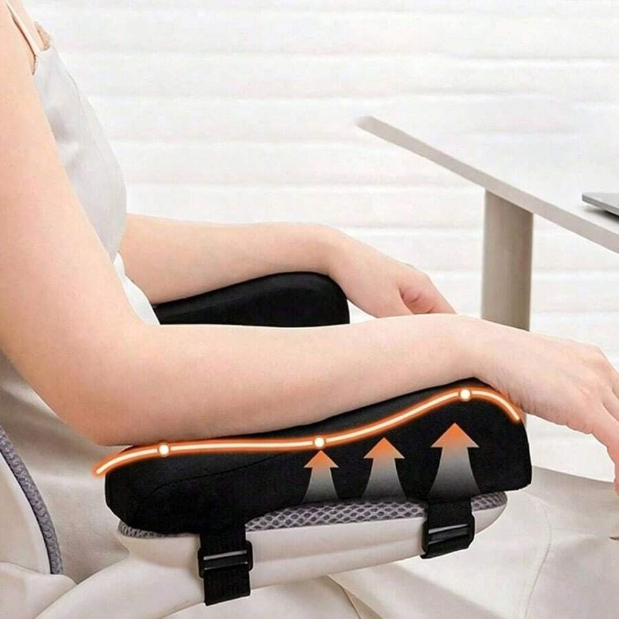 1pc Upgrade Your Office Chair Comfort With This Elbow Armrest Pad, Memory Foam Home/Office Chair Armrest Cover, Comfortable Computer Gaming Chair Pad, Removable & Washable, Elbow Support & Forearm Pressure Relief, Black, Grey - One Size Fits All - View 1