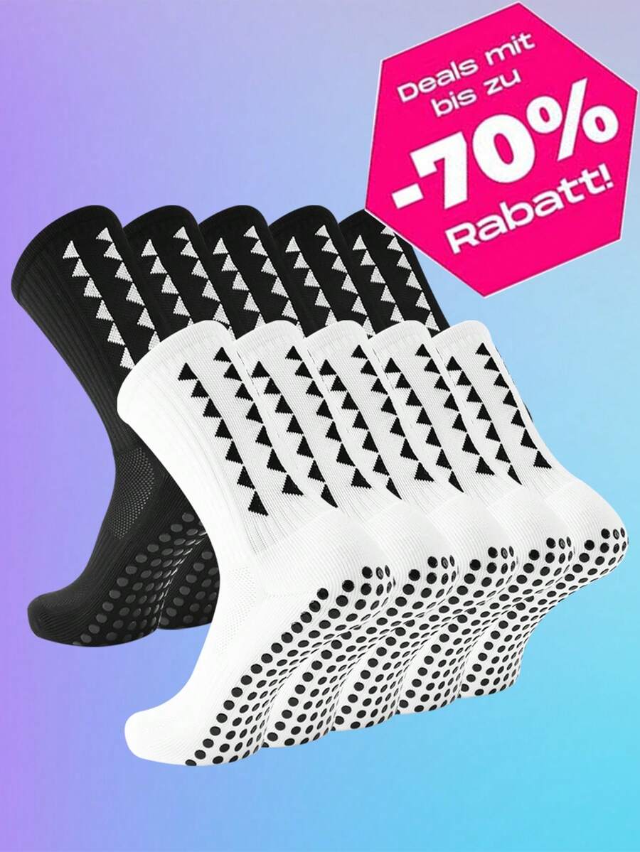 10 Pairs Men's Football Socks, Anti-Slip Grip Pads, Suitable For Football, Basketball And Other Sports, Socks With Anti-Slip Pads - Multicolor - View 1