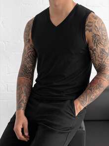 ZYNTH BALENO Chaleco sin mangas de cuello en V casual de verano para hombres, adecuado para gimnasio, deportes, ciclismo, correr - Negro - Ver 5