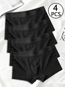 4pcs Black Cotton Men's Breathable Boxer Briefs Underwear - Black - View 2