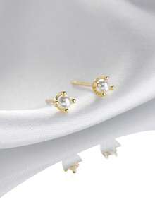 1 paire de boucles d'oreilles à tige en argent sterling S925 avec mini perle, style minimaliste Ins, design classique français, élégant et luxe léger, style dame raffiné et personnalisé, bijou d'oreille de niche haut de gamme, accessoire polyvalent pour le travail, les rendez-vous et la mode esthétique douce, cadeau - perle - Voir 4