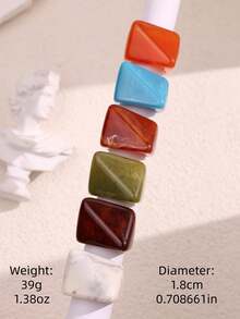 Set 6 buah cincin resin berwarna-warni, serbaguna, personal, modis, geometris, minimalis, lebar, dan berlebihan untuk wanita, cocok untuk pemakaian sehari-hari, liburan, dan pesta. - MultiWarna - View 8