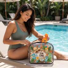 Neue wasserdichte PVC-Kulturtasche mit Sonnenschutz-Motiv, PVC-Strandtasche, frisches handgezeichnetes Sonne- und Sonnenschutz-Design, Sommer-Sonnenschutz-Aufbewahrung Geschenk, PVC-Reiseorganizer mit Reißverschluss, leichte, farbbeständige Make-up-Kulturtasche, Unisex, leicht zu reinigendes Design, geeignet für Mütter, Lehrer, Freunde, Krankenschwestern Make-up-Tasche, Schultüte-Schulstart-Zubehör Kulturtasche - Verschiedenfarbig - Übersicht 10
