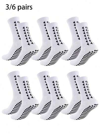 13/6 Pairs Neutral Polka Dot Non-Slip Football Socks, Breathable & Durable, Running Yoga Fitness Sports Socks, Men's Sports Socks, Black Sports Socks, White Sports Socks, Men's Non-Slip Rubber Sole Football Socks, Football Basketball Running Socks