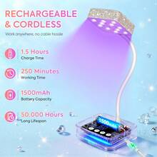 DianaBeauty Wireless LED UV Nail Lamp, Rechargeable, Auto-Sensing Touch Control, Fast Drying, 360° Flexible Desk Lamp - Silver - View 4