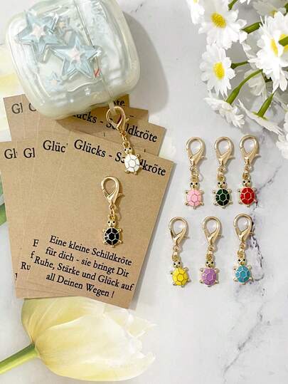 8pcs Colorful Turtle Party Keychain Gift Set With German Lucky Blessing Cards, Fresh Cute Animal Bag Charm Lobster Clasp Pendant, Exquisite Small Accessory For Car Keys And Backpacks, Fun Lucky Tokens, Turtle Lover Gift, Suitable For Best Friends, Colleagues, Friends, Students, Birthday, Christmas, Thanksgiving, Graduation, New Year, Party Lucky Favor, Lucky Blessing Small Gift