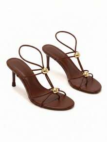 Summer New Women's Brown Suede Mid-Kitten Heel High Heel Sandals - Brown - View 4