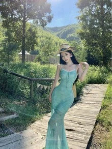 Women Short Dresses - Green - View 5