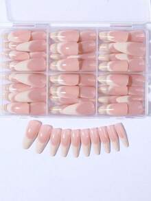 180pcs Long Almond Shape Milky White Gradient Design Press-On Nails, Acrylic Fake Nails Set, Includes 1pc Jelly Glue And 1pc Nail File - 彩色 - 查看 2