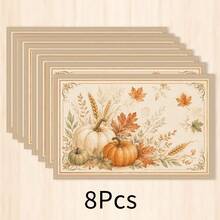 1pc Pumpkin Pattern Placemat, Breakfast Mat, Coffee Mat, Cup Mat, Bowl Mat, Home Kitchen Decor Accessory, Easy To Clean Placemat, Suitable For Home, Restaurant, Restaurant Decor, Holiday Gift, Gift For Friends, Multi-Piece Set - Multicolor - View 13