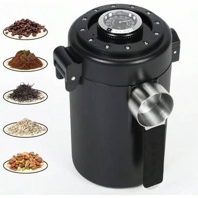 Coffee Canister, Airtight Stainless Steel Kitchen Food Storage Container With Spoon And Date Tracker, For Ground Coffee, Cereal, Bean, Tea, Sugar Black