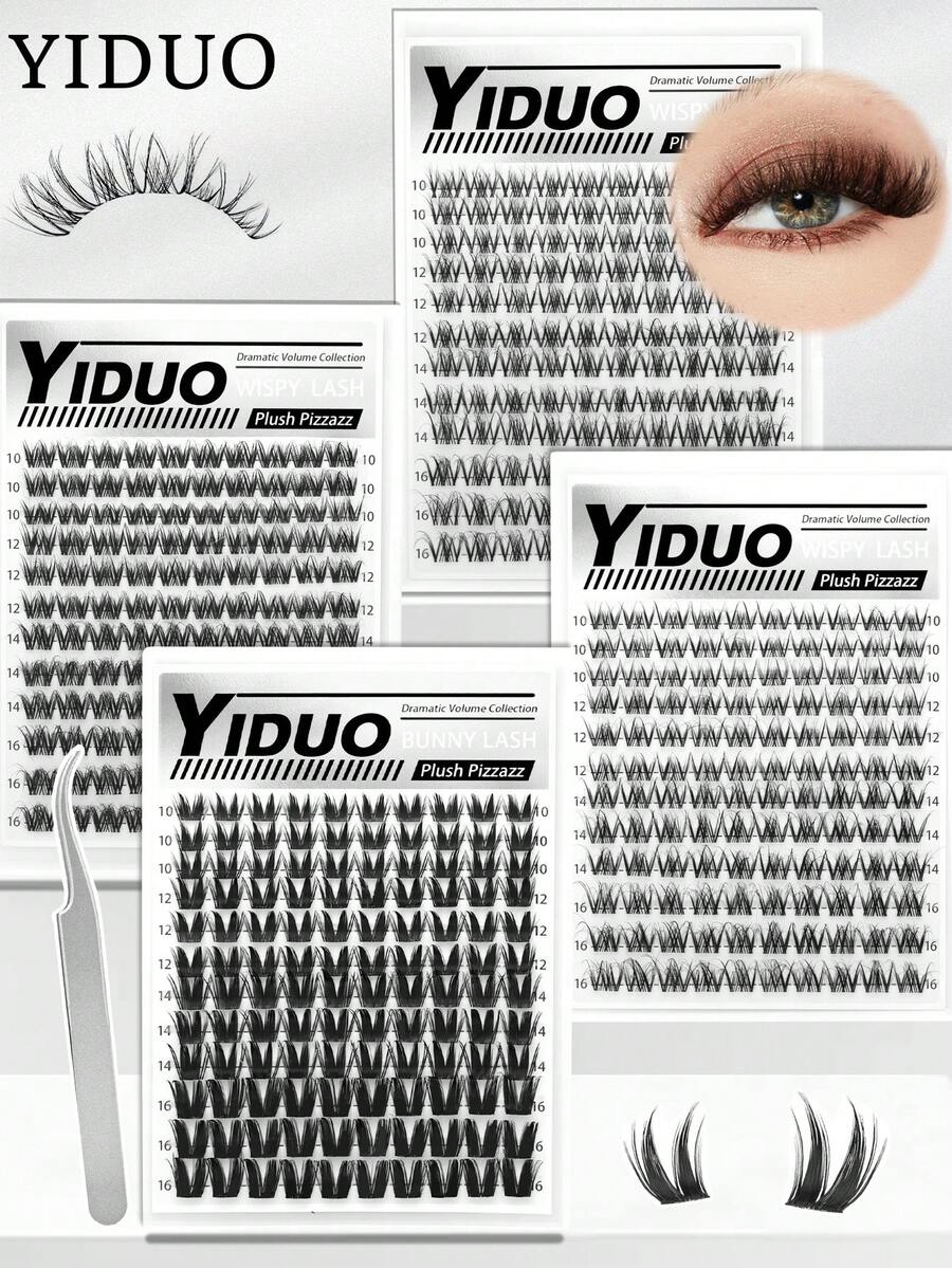 YIDUO DIY Single Cluster False Eyelashes, Rabbit Fairy Style Lightweight Natural Look, 4 Styles D Curl Cluster Lashes, Mixed Length Reusable Faux Mink Hair Eyelash Extensions, Suitable For Bridal, Prom, Daily, Party Makeup, Beginner Friendly