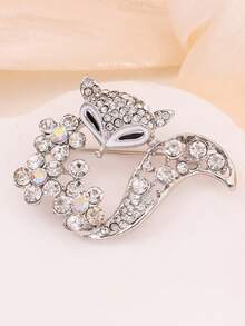 Broche personalizado con forma de zorro, adornado con brillantes de strass, adecuado para combinar con trajes, chaquetas y diversos accesorios de ropa - Plateado - Ver 2