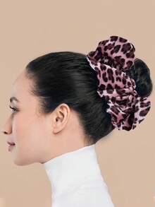 大號女款多色豹紋天鵝絨時尚歐美風大腸髮圈，適合日常使用 - 彩色 - 查看 7