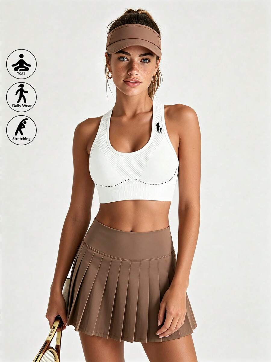 Runway Rest Women's Sports Bra, Racerback Yoga Fitness Running Crop Top Bra - White - View 1