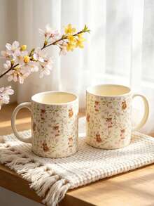 1pc Original Minimalist Floral Bear Mug, Large Capacity With Handle, Suitable For Home, Kitchen, Restaurant, Office, Drinkware Mug, Coffee Cup, Milk Cup, Juice Cup, Latte Cup, Couple Cup, Exquisite Holiday Gift, Souvenir Gift - Multicolor - View 4
