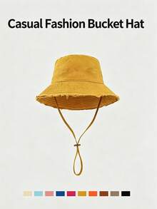 1pc Women's Drawstring Bucket Hat, Adjustable Chin Strap, Distressed Effect, Soft Fabric, Sun Protection And Windproof, Fashionable And Versatile, Suitable For Travel, Beach, Vacation, Daily Casual - Bucket Hat - View 4