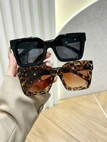MEIRONG 2 Pairs Women's Plastic Large Frame Bohemian Fashion Glasses Set, Suitable For Daily Use, Accessories - Black Leopard Print - View 7