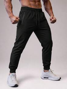 CZRLHYT Celana Jogger Pria, Desain Minimalis dengan Pinggang Elastis, Potongan Longgar, Warna Polos. Ringan dan Sempurna untuk Aktivitas Luar Ruangan di Musim Panas. - Hitam - View 5