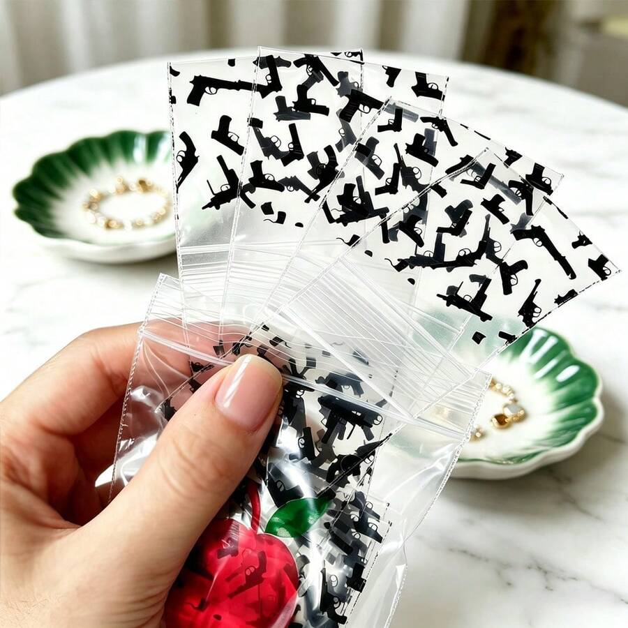 1 Pack, 100pcs/Pack Black Pattern Small Self-Sealing Bags, Moisture-Proof Mini Small Item Jewelry Smoking Accessories Storage Bags, Portable Moisture-Proof Storage Bags For Smoking Accessories