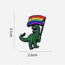 1件同性戀驕傲恐龍琺瑯胸針，T-Rex手持彩虹旗金屬徽章附安全針，LGBTQ+支持者聲明飾品禮物 - 彩色 - 查看 4