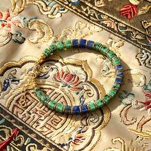 4mm Cube Lapis Lazuli & Jasper Beaded Bracelet, Metal Clasp Closure, Unisex Stone Bracelet - Multicolor - View 4