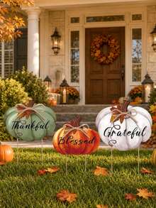 3/1pc Thanksgiving Pumpkin Yard Decor Sign, Thanksgiving Porch Decoration, Suitable For Home Lawn Pathway Front Door, Autumn Pumpkin Outdoor Decor, Thanksgiving Party Garden Lawn Patio Walkway Decoration - Multicolor - View 3