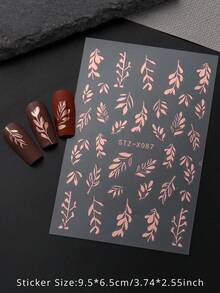 2件組金屬葉片美甲貼紙，玫瑰金秋季枝葉優雅美甲貼花，秋季婚禮/感恩節美甲藝術裝飾DIY美甲用品 - 玫瑰金 - 查看 8