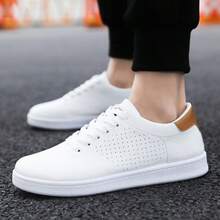 STARNOVO Men's Classic Solid Color Low-Top Sneakers, Comfortable Non-Slip Lace-Up Casual Sports Shoes, Round Toe, Suitable For Outdoor Activities, All-Season Daily Wear - White - View 5