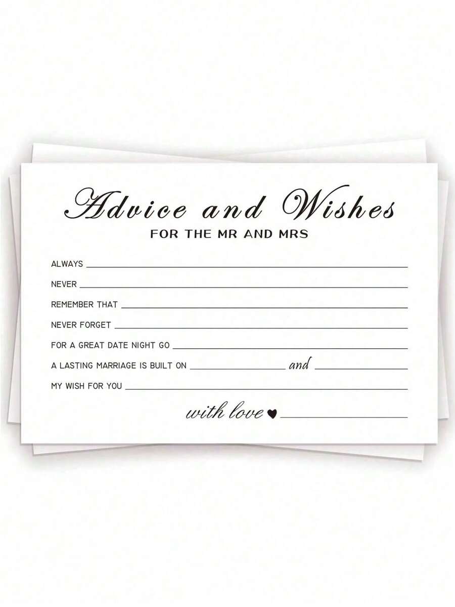 50/100pcs Blessing Card, Advice And Blessing Card For Newlyweds, Bride And Groom, Newlyweds, Wedding Reception Decoration/Bridal Party Perfect Wedding Suggestion Card, Decoration Card - View 1