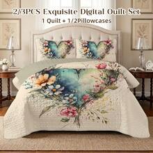 2/3 件套床上用品（1 件床罩 + 1/2 件枕套），数字心形和花卉印花，柔软舒适，时尚清新，适合酒店、卧室、宿舍、所有季节 - 彩色 - 查看 1