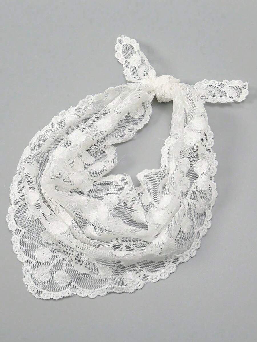 1pc Lace Floral Trim Triangle Scarf - Multicolor - View 1