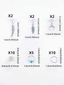 31件套绿松石吊坠，脏辫发饰，珠子，发圈，嬉皮风发夹，情人节礼物，头部饰品，发夹，夏季，节日，旅行 - 銀色 - 查看 8