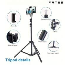 Soporte de trípode universal ajustable de hierro con clip para teléfono, trípode de cámara plegable multifunción con soporte de pinza, soporte triangular de metal para teléfonos inteligentes y cámaras - Negro 1 pieza - Ver 2