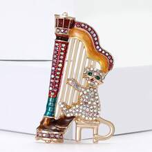 1pc Elastic Harp Cat Brooch, Creative Personalized Pin, High-End Jewelry Clothing Accessory - Piano-playing Cat - View 7