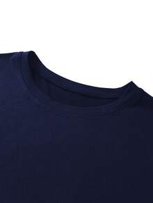 Men's Vintage Patchwork Pattern T-Shirt With Abstract Print, Suitable For Daily Wear - Navy Blue - View 4