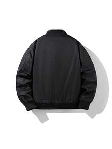Men's Spring/Autumn Solid Color Thin Baseball Collar Casual Retro New Baseball Jacket Flight Jacket Outerwear - Black - View 4