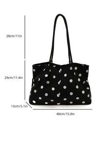 1 pièce Sac fourre-tout à bandoulière en PU de couleur unie pour femmes, sac à main vintage en forme d'éventail de grande capacité, convient pour le bureau, les déplacements, les achats, les vacances et les voyages - Noir - Voir 3