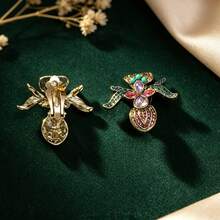Vintage-Style 3D Fly & Flower Design Elegant Luxury Niche Exquisite High-End Fashion Jewelry Necklace And Ear Studs/Ear Clips, Made Of Alloy And Gemstone Accents, Suitable For Banquets, Parties, Vacations, Travel, Vintage-Themed Gatherings, And Daily Commute, Premium Gift For Girlfriend Or Best Friend - Multicolor - View 8