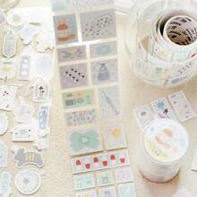 1 Roll Die-Cut Tape, Star Collection Series Salt-Style Basic Planner DIY Decoration Base Material, Exquisite Illustration, Multi-Functional Scrapbook Stickers For Art Journal, Card Making, Handmade Art DIY Stickers, Back To School Gift - Adhesive Tape - View 8