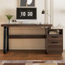 135 X 54 Cm Modern Desk In A Minimalist Style, MDF Desktop With High-Quality Steel Tubing, Super Durable, Multifunctional Storage Design, Silent Drawer, File Drawer - 棕色 - 查看 10
