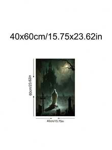 1 pieza Impresión gótica de fantasma oscuro, rosa del cementerio, fantasma en el cementerio bajo la luz de la luna, regalo ideal, adecuado para dormitorio, sala de estar, oficina, arte de pared, decoración de pared, decoración del hogar, decoración de la habitación, arte de pared en lienzo, pósteres, arte de pared con marco, marco opcional - 1 unidad - Ver 13