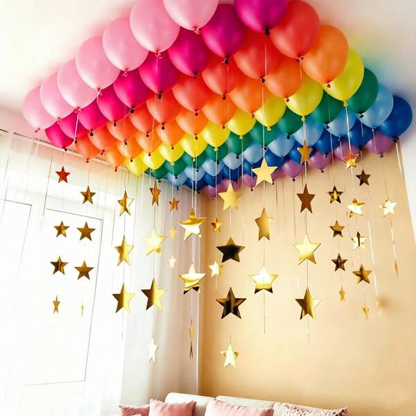 Set Dekorasi Balon Pelangi 92pcs/Set, Termasuk Balon Warna Pink, Magenta, Hijau, Ungu, Kuning, Oranye, Biru, Merah, Biru Macaron, dan Bintang Emas untuk Dekorasi Gantung, Cocok untuk Ulang Tahun, Lamaran/Pengakuan Cinta, Dekorasi Balon Langit-langit, Dekorasi Suasana Liburan di Ruang Keluarga, Latar Belakang Foto Romantis dan Indah, Dekorasi Liburan Dalam/Luar Ruangan, Ulang Tahun Pertama/Perayaan 100 Hari