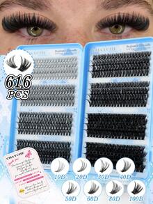544/608pcs D-Curl Single Lash Extensions, Soft Natural Thick Fluffy False Eyelashes, Portable High-Capacity Mixed Style Lash Book For DIY Home Use, Suitable For Makeup Beginners, Reusable, For Light Or Heavy Makeup - Multicolor - View 14