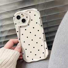 Black Dot Pattern 3D Wave Phone Case, Multi-Function Shockproof Lightweight TPU Camera Cover - Antique White - View 6