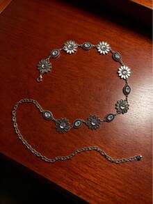 Cadena de cintura con flores vintage y strass, cinturón corporal de metal retro para vestidos - A - Ver 1