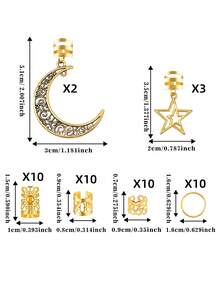 45件金色星月发饰套装，适用于辫子、脏辫等，款式多样，包括发夹、珠子、金属发圈、发饰等，男女通用，适合派对和节日佩戴，包括爪夹、发卡、发夹、头饰、发簪等，旅行、派对必备。 - 金色 - 查看 8