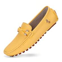 Plus Size Men's Handmade Loafers, Slip-On Moccasin Shoes, Comfortable Casual Work Walking Driving Flat Shoes - Yellow - View 6