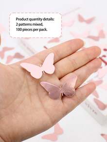 100pcs/Set Rose Gold & Pink Butterfly Sequins, Metallic Paper Butterfly Table Scatter Decor, Suitable For Wedding, Birthday, Bridal Shower, Baby Shower Party Decoration - Rose Gold - View 4