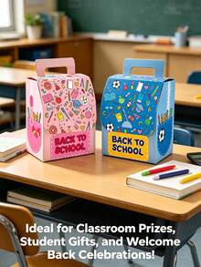 12/5/1 Peça Caixa de Presente Portátil com Tema de Volta às Aulas, Caixa de Lembrancinhas de Doces com Padrão de Papelaria de Desenho Animado de Volta às Aulas, Caixa de Doces Dobrável de Pequeno Presente de Recompensa de Sala de Aula para Estudantes, Adequada para Festa de Boas-Vindas de Volta às Aulas, Prêmios de Estudantes de Sala de Aula, Lembrancinhas de Atividades de Volta às Aulas, Embalagem de Lanches para Festa de Volta às Aulas, Embalagem de Pequenos Presentes, Caixa de Embalagem, Caixa de Presente, Caixa de Presente, Temporada de Volta às Aulas, Suprimentos para Festa, Doces - Vários estilos - Visão 5